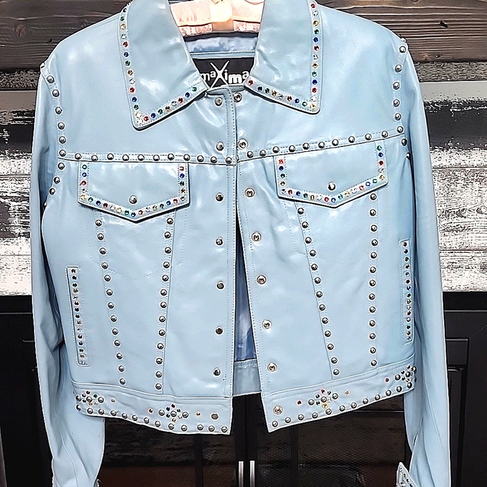 Blue Vintage Wilson's Studded Leather Jacket Size Medium
